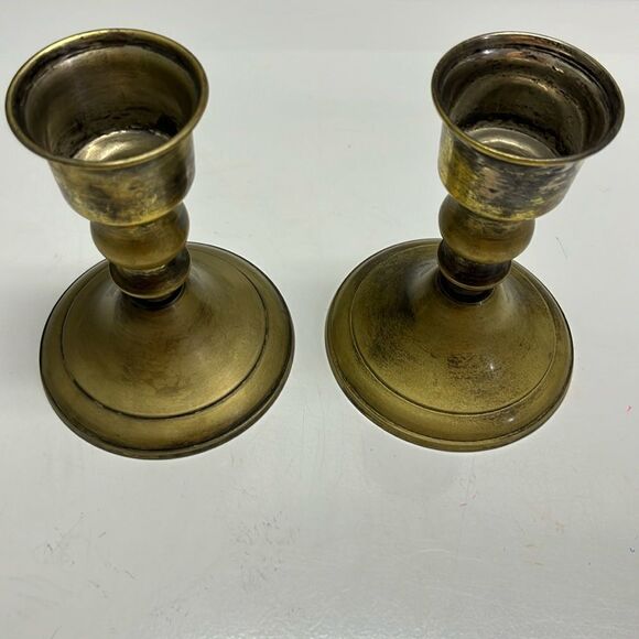Leonard Patina Brass Old Rustic 5” Candle Holders Fits Approx 2” Candle Opening - Picture 1 of 15